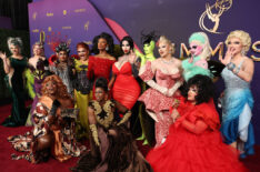 Mirage, Amanda Tori Meating, Morphine Love Dion, Sapphira Cristál, Mhi'ya Iman Le'Paige, Geneva Karr, Xunami Muse, Hershii LiqCour-Jeté, Plane Jane, Nymphia Wind, Q, Megami, Dawn and Plasma attend the 76th Primetime Emmy Awards at Peacock Theater on September 15, 2024 in Los Angeles, California.