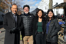 Donnie Wahlberg, Kevin Wade, and Marisa Ramirez are seen on the set of 'Blue Bloods' on November 27, 2023 in New York City.