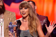 Taylor Swift accepts the Video of the Year award (Presented by Burger King) for 'Fortnight' on stage during the 2024 MTV Video Music Awards at UBS Arena on September 11, 2024 in Elmont, New York.