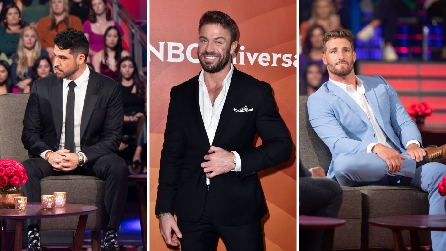 Devin Strader on 'The Bachelorette' finale; Chad Johnson at 2017 NBCUniversal Summer Press Day; Sam McKinney during the 'Men Tell All'
