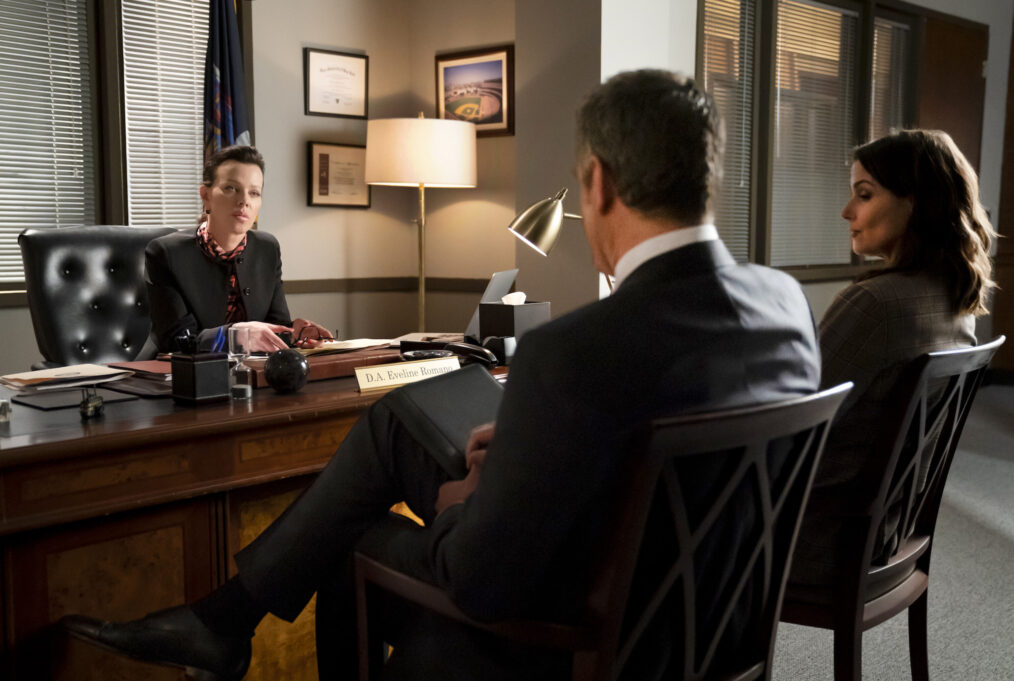 Debi Mazar as Eveline Ramano, Peter Hermann as Jack Boyle, and Bridget Moynahan as Erin Reagan Boyle in 'Blue Bloods' Season 14 Episode 11