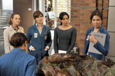 Carla Gallo as Daisy, Emily Deschanel as Brennan, Tamara Taylor as Cam, and Michaela Conlin as Angela — 'Bones' Season 6 Episode 6 'The Shallow in the Deep'