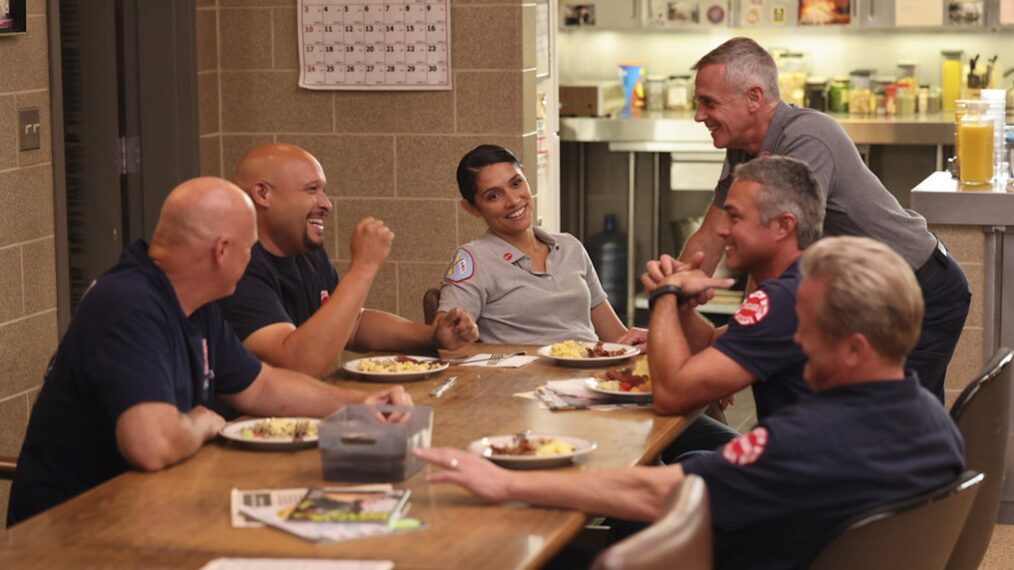 Joe Miñoso as Joe Cruz, Miranda Rae Mayo as Stella Kidd, David Eigenberg as Christopher Herrmann, Taylor Kinney as Kelly Severide — 'Chicago Fire' Season 13 Episode 2 