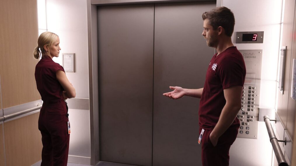 Jessy Schram as Dr. Hannah Asher, Luke Mitchell as Dr. Mitch Ripley — 'Chicago Med' Season 10 Premiere 