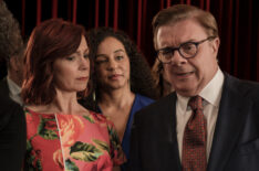 Carrie Preston as Elsbeth, Carra Patterson as Kaya, and Nathan Lane as Phillip Cross in 'Elsbeth' Season 2 Episode 1 - 'Subscription to Murder'