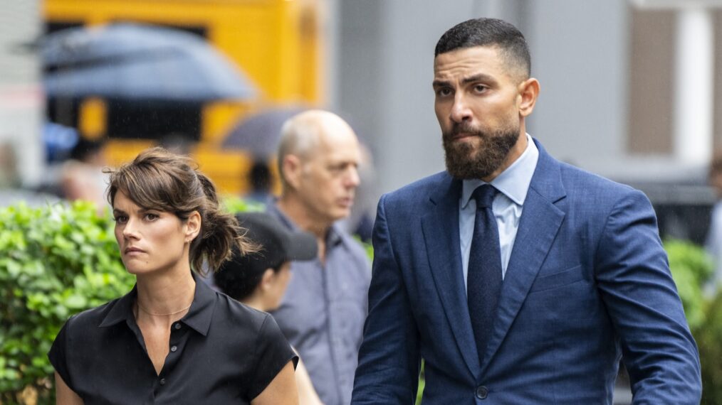 Missy Peregrym as Special Agent Maggie Bell and Zeeko Zaki as Special Agent Omar Adom ‘OA’ Zidan in the 'FBI' Season 7 Premiere 