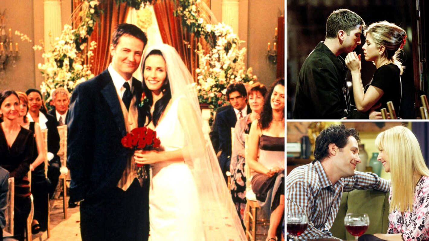 Matthew Perry and Courteney Cox; David Schwimmer and Jennifer Aniston; Paul Rudd and Lisa Kudrow on 'Friends'