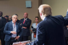 Republican presidential candidate Donald Trump fields a question from Univision and Fusion anchor Jorge Ramos during a press conference held before his campaign event at the Grand River Center on August 25, 2015 in Dubuque, Iowa.
