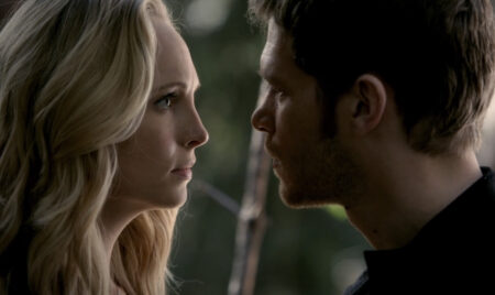 Candice King as Caroline Forbes and Joseph Morgan as Klaus Mikaelson in 'The Vampire Diaries.'