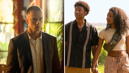 Drew Starkey, Jonathan Daviss, and Carlacia Grant in 'Outer Banks' Season 4