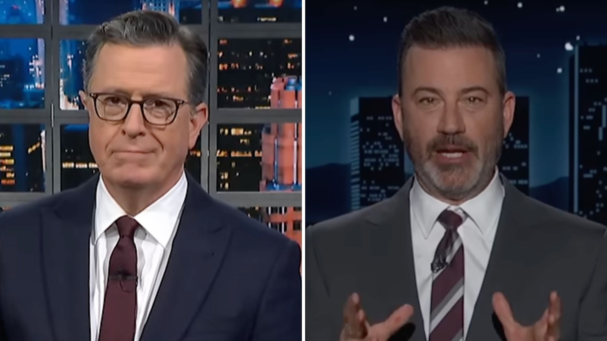 Colbert & Kimmel React to Trump 'Wanting to Punish Them' If He Wins
