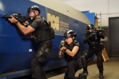 Jay Harrington as David “Deacon” Kay, Anna Enger Ritch as Zoe Powell, and Niko Pepaj as Miguel Alfaro — 'S.W.A.T.' Season 8 Premiere 'Vanished'