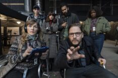 Jessica Hynes, Isaac Powell, Daniel Bruhl, Aya Cash, Himesh Patel, and Lolly Adefope in 'The Franchise'