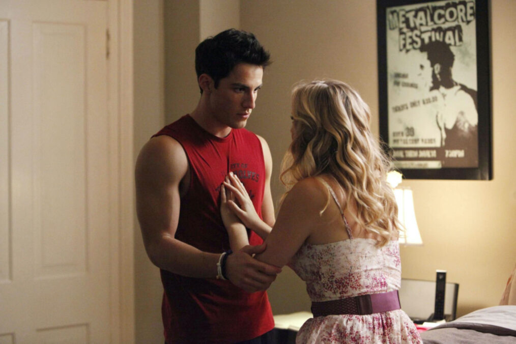 Michael Trevino as Tyler Lockwood and Candice King as Caroline Forbes in 'The Vampire Diaries.'