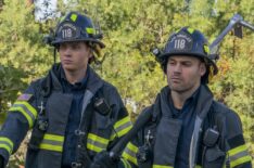 Oliver Stark as Buck and Ryan Guzman as Eddie in 911 - Season 3 Spring Premiere - 'Seize The Day'