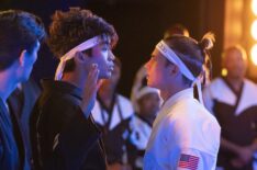 Brandon H. Lee as Kwon, Tanner Buchanan as Robby Keene in Cobra Kai.