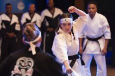 Mary Mouser as Samantha LaRusso, Dallas Dupree Young as Kenny in Cobra Kai,