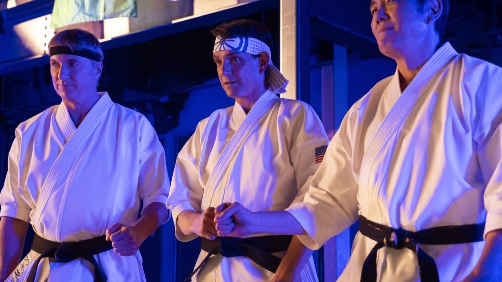 William Zabka as Johnny Lawrence, Ralph Macchio as Daniel LaRusso, Yuji Okumoto as Chozen in Cobra Kai