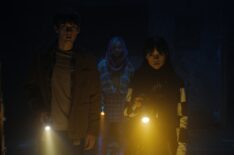 Wednesday. (L to R) Hunter Doohan as Tyler Galpin, Emma Myers as Enid Sinclair, Jenna Ortega as Wednesday Addams in episode 106 of Wednesday.