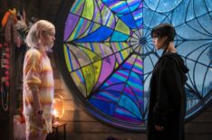 Emma Myers as Enid Sinclair, Jenna Ortega as Wednesday Addams in episode 101 of Wednesday.