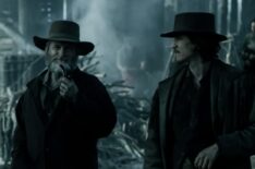 Shea Whigham as Jim Bridger and Nick Hargrove as Cottrell — 'American Primeval'