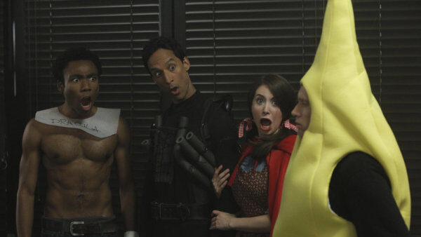 Donald Glover as Troy, Danny Pudi as Abed, and Alison Brie as Annie in Community Season 2.