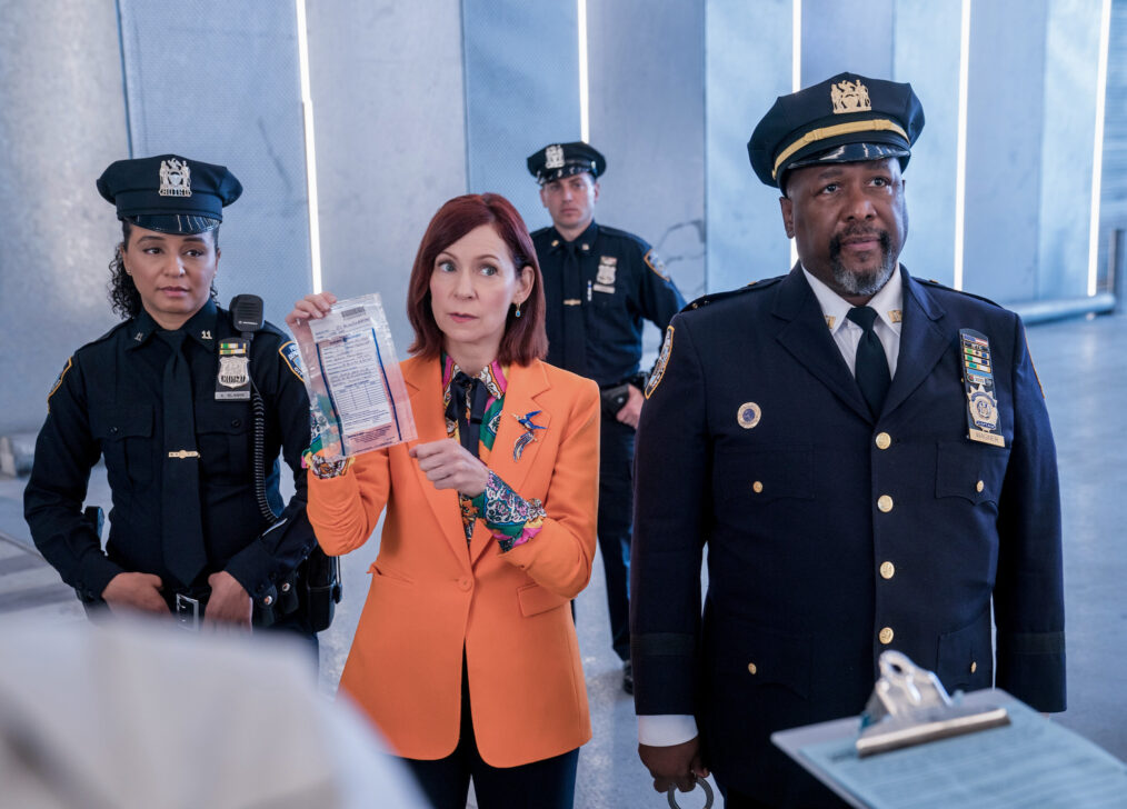 Carra Patterson as Kaya Blanke, Carrie Preston as Elsbeth Tascioni, and Wendell Pierce as Captain Wagner in 'Elsbeth' Season 2 Episode 2 - 'The Wrong Stuff'