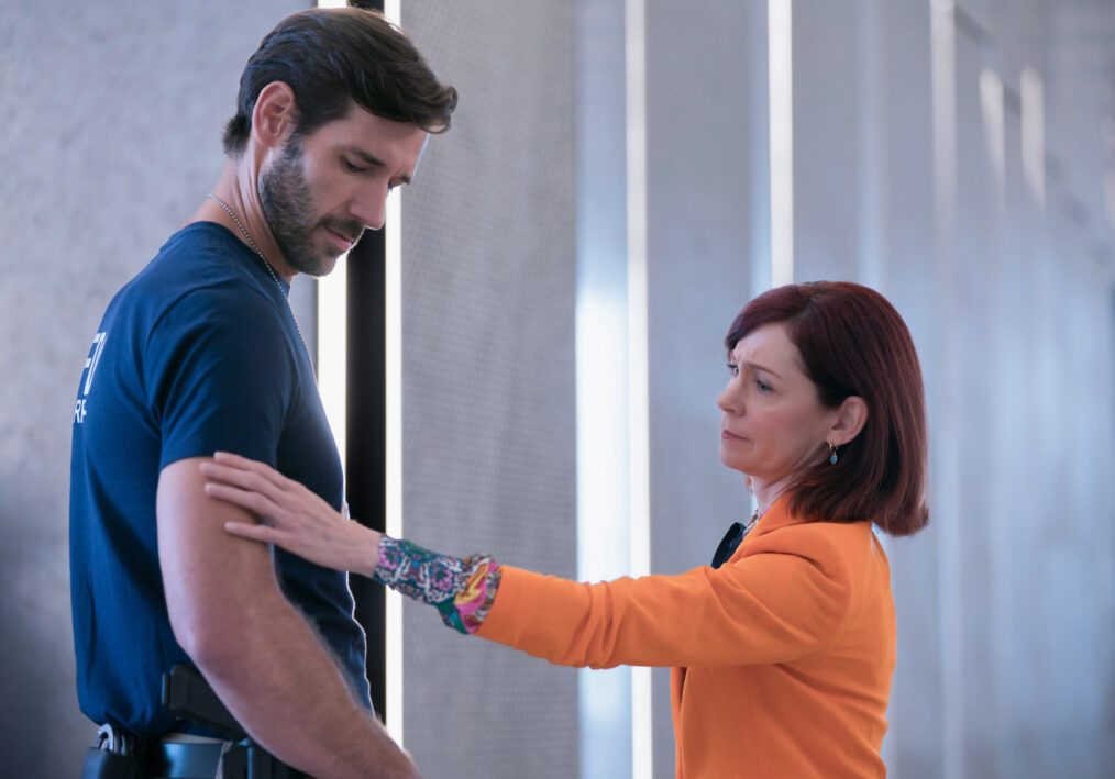 John Behlmann as Fire Marshal Jake Turning and Carrie Preston as Elsbeth Tascioni in 'Elsbeth' Season 2 Episode 2 - 'The Wrong Stuff'