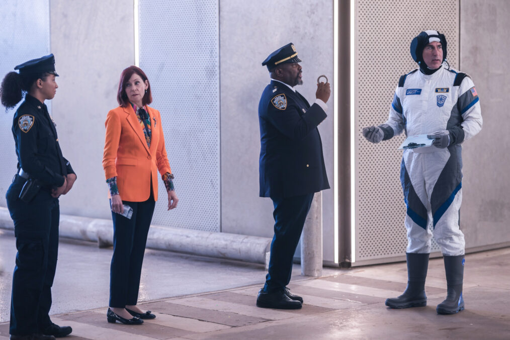 Carra Patterson as Kaya Blanke, Carrie Preston as Elsbeth Tascioni, Wendell Pierce as Captain Wagner, and Rob Riggle as Neal Dorsey in 'Elsbeth' Season 2 Episode 2 - 'The Wrong Stuff'