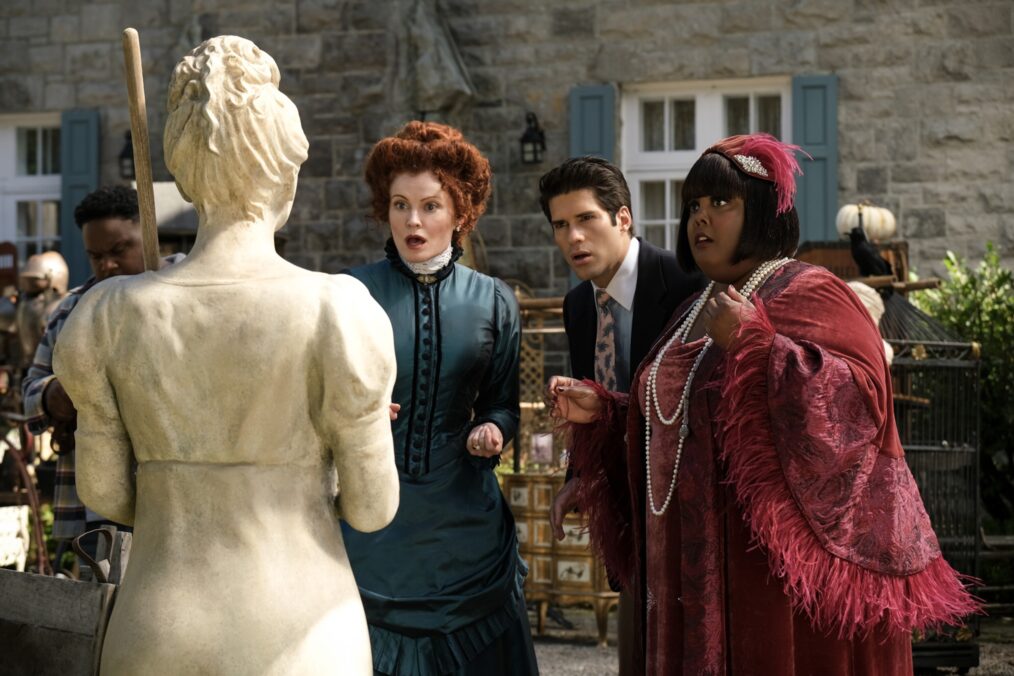 Rebecca Wisocky, Asher Grodman, and Danielle Pinnock in 'Ghosts' Season 4