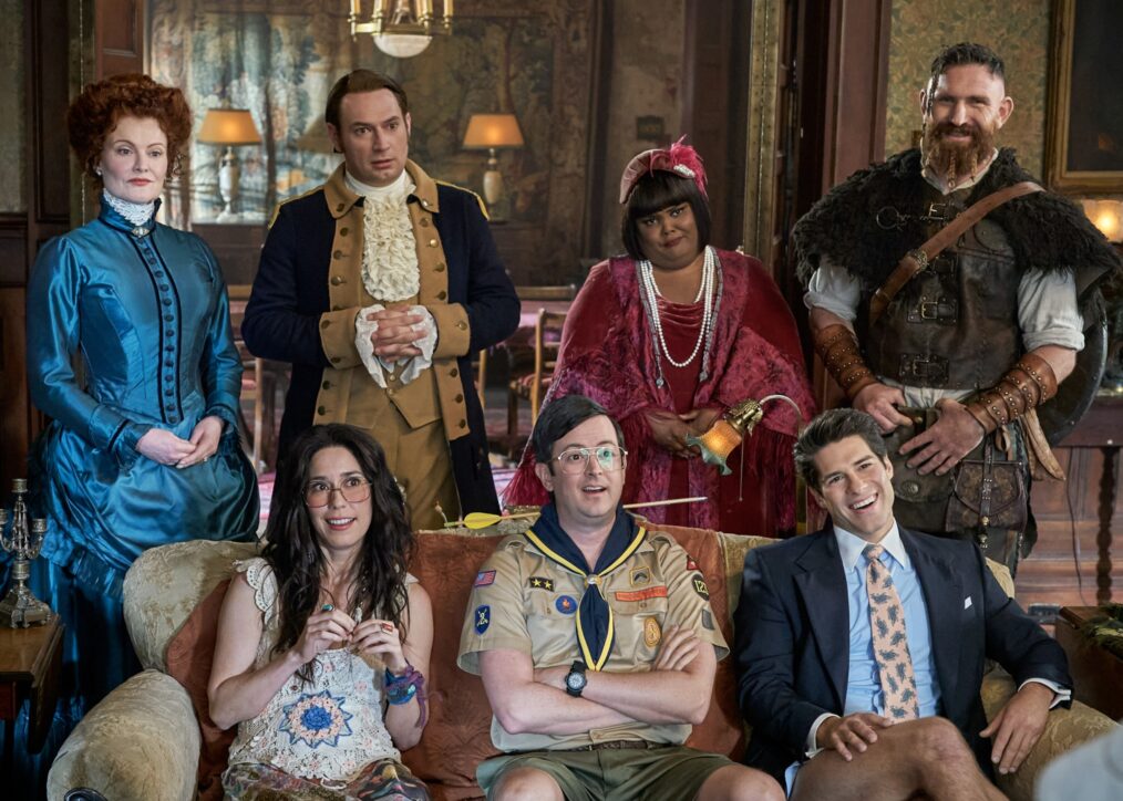 Rebecca Wisocky, Brandon Scott Jones, Danielle Pinnock, Devan Chandler Long, Sheila Carrasco, Richie Moriarty, and Asher Grodman in 'Ghosts' Season 4