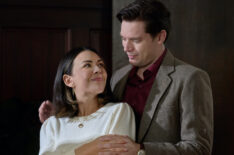 Janel Parrish and Dominic Sherwood in 'Haunted Wedding'