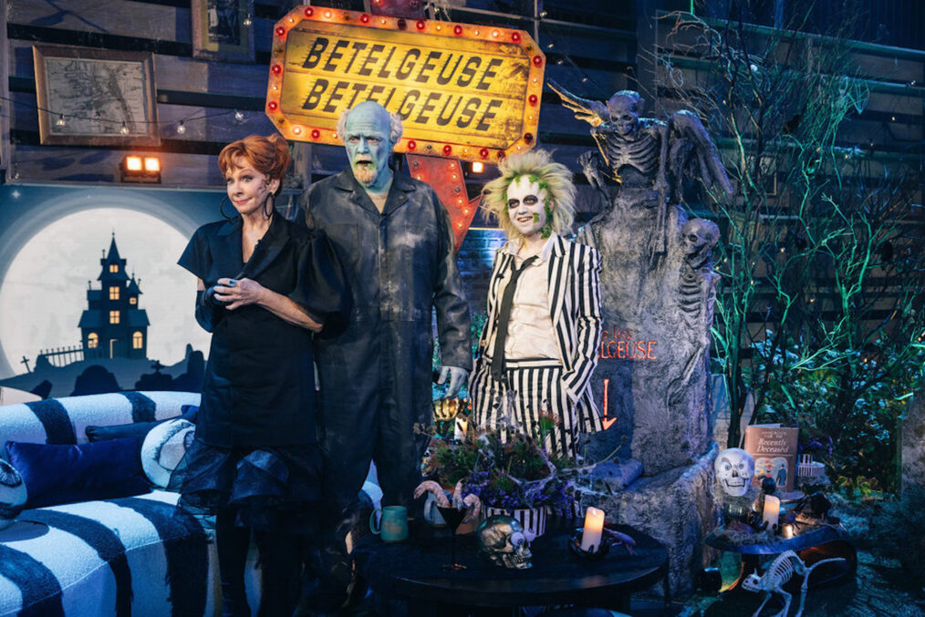 Reba McEntire, Rex Linn, Kelly Clarkson as Beetlejuice characters during Halloween on The Kelly Clarkson Show - Season 6