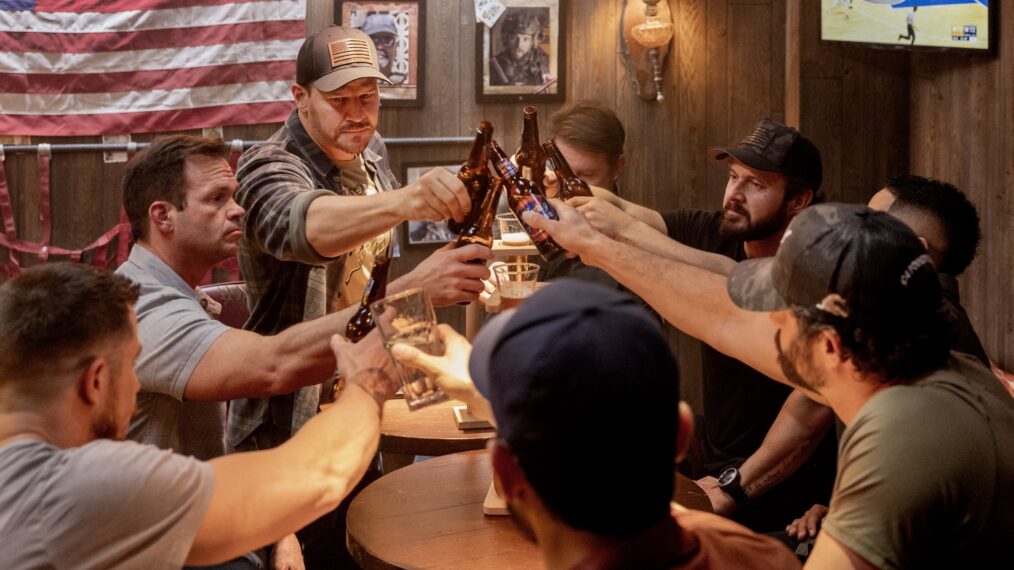 Beau Knapp as Drew Franklin, Judd Lormand as Lt. Commander Eric Blackburn, David Boreanaz as Jason Hayes, Tyler Grey as Trent Sawyer, A.J. Buckley as Sonny Quinn, Neil Brown Jr. as Ray Perry, Justin Melnick as Brock Reynolds and Raffi Barsoumian as Omar Hamza — 'SEAL Team' Series Finale 'The Last Word'