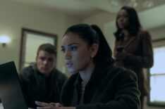Gabriel Basso as Peter Sutherland, Luciane Buchanan as Rose Larkin, Amanda Warren as Catherine — 'The Night Agent' Season 2