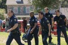 Peter Krause as Bobby, Aisha Hinds as Hen, Kenneth Choi as Chimney, Oliver Stark as Buck, and Ryan Guzman as Eddie — '9-1-1' Season 8 Episode 6 'Confessions'