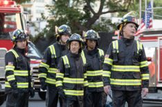 Ryan Guzman as Eddie, Oliver Stark as Buck, Kenneth Choi as Chimney, Aisha Hinds as Hen, and Peter Krause as Bobby — '9-1-1' Season 8 Episode 8 'Wannabes'