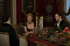 Lucas Aurelio as Paul Suarez, Hannah New as Lady Tilley Arnold, Luke Thompson as Benedict Bridgerton in Bridgerton