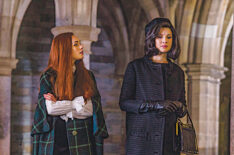 Sophie Skelton as Brianna Randall and Caitriona Balfe as Claire Randall in Harvard in Outlander