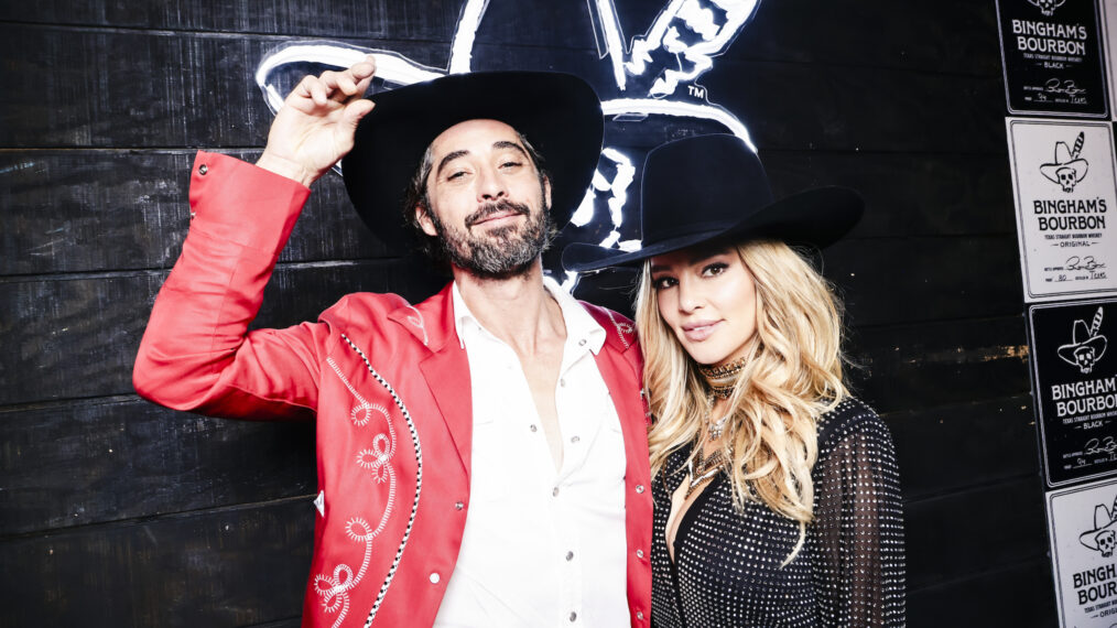 Ryan Bingham and Hassie Harrison attend Bingham's Bourbon NFR After Party at Inspire at the Wynn on December 07, 2023 in Las Vegas, Nevada.