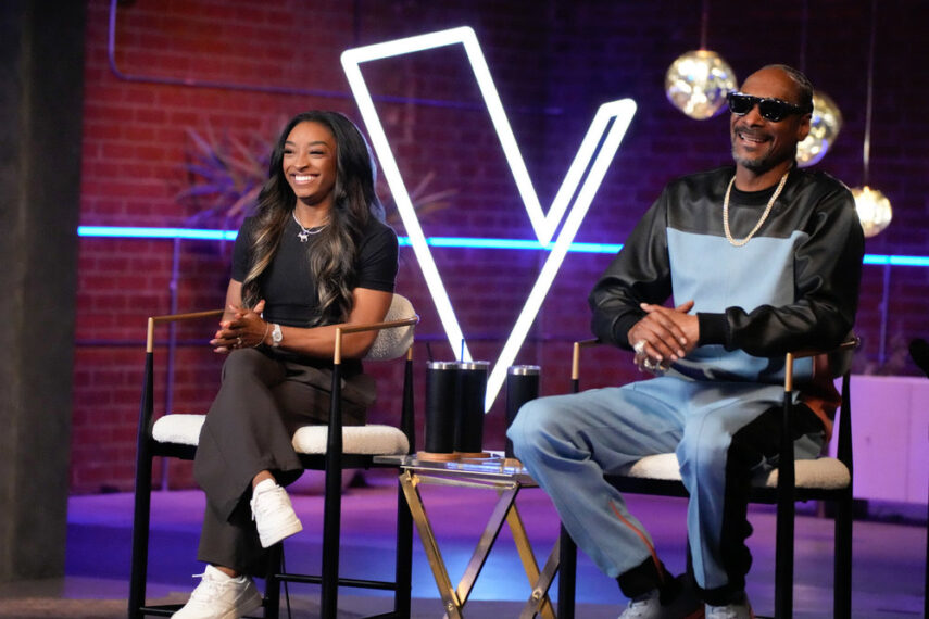 THE VOICE -- "The Playoffs Part 2" Episode 2616 -- Pictured: (l-r) Simone Biles, Snoop Dogg -- (Photo by: Casey Durkin/NBC)