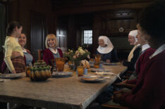 Colette Corrigan (Francesca Fullilove), Nancy Corrigan (Megan Cusack), Trixie Aylward (Helen George), Sister Julienne (Jenny Agutter), Sister Veronica (Rebecca Gethings), Nurse Crane (Linda Bassett), and Joyce Highland (Renee Bailey) in ‘Call the Midwife’ seas