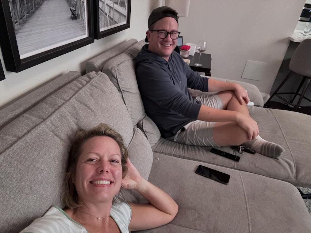 Dylan Dreyer and Brian Fichera on the couch.