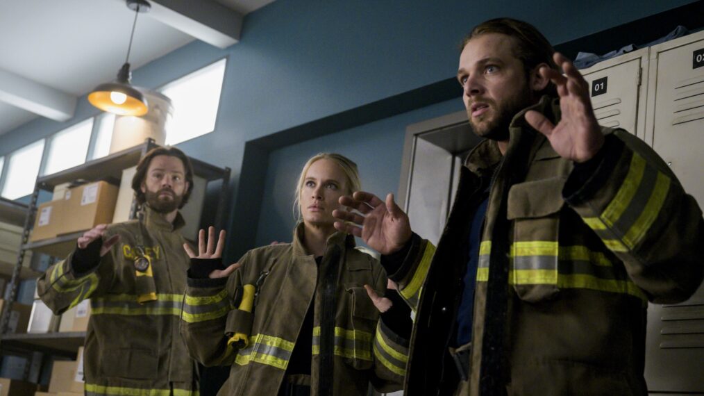 Jared Padalecki as Camden Casey, Leven Rambin as Audrey James, and Max Thieriot as Bode Leone — 'Fire Country' Season 3 Episode 7 