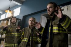 Jared Padalecki as Camden Casey, Leven Rambin as Audrey James, and Max Thieriot as Bode Leone — 'Fire Country' Season 3 Episode 7 'False Alarm'