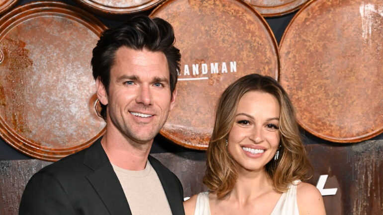 Kevin McGarry and Kayla Wallace attend the "Landman" premiere at Paramount Studios on November 12, 2024 in Los Angeles, California.