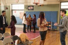 Tyler James Williams, Quinta Brunson, Janelle James, and Rob McElhenney in 'Abbott Elementary's crossover with 'It's Always Sunny in Philadelphia'