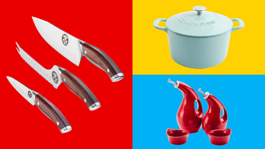 Guy Fieri Knives, Martha Stewart Dutch OVen, and Rachael Ray Oil and Ramekin set