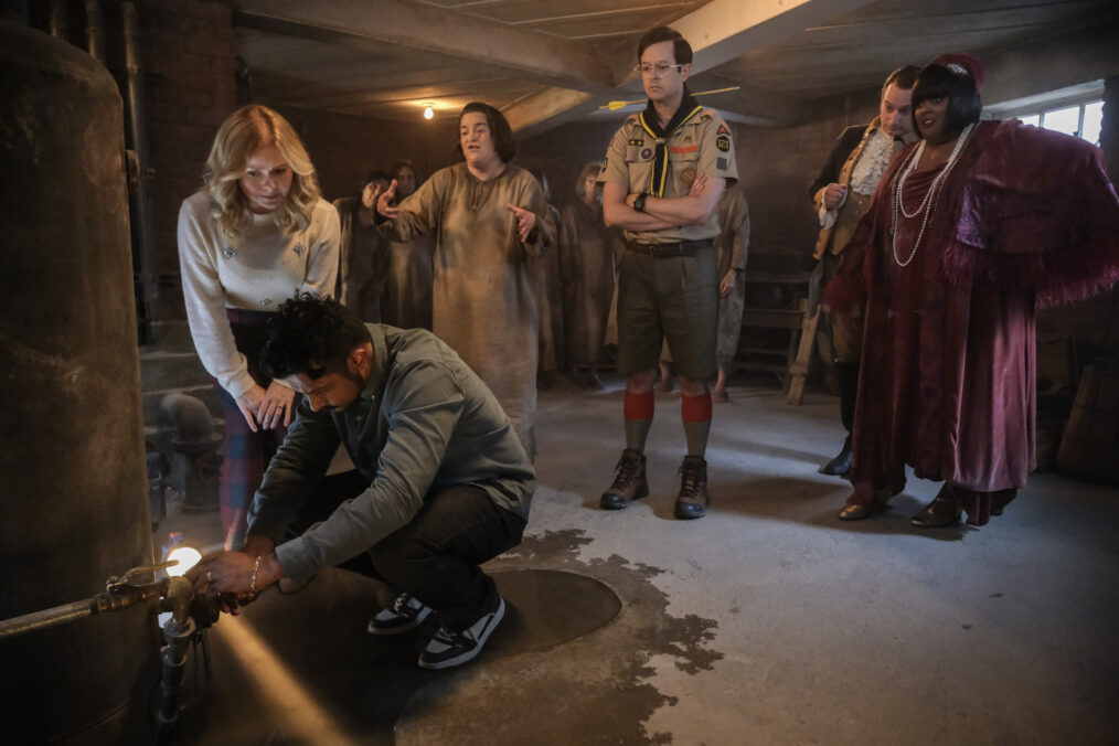 Rose McIver, Utkarsh Ambudkar, Betsy Sodaro, Richie Moriarty, Brandon Scott Jones, and Danielle Pinnock in 'Ghosts' Season 4