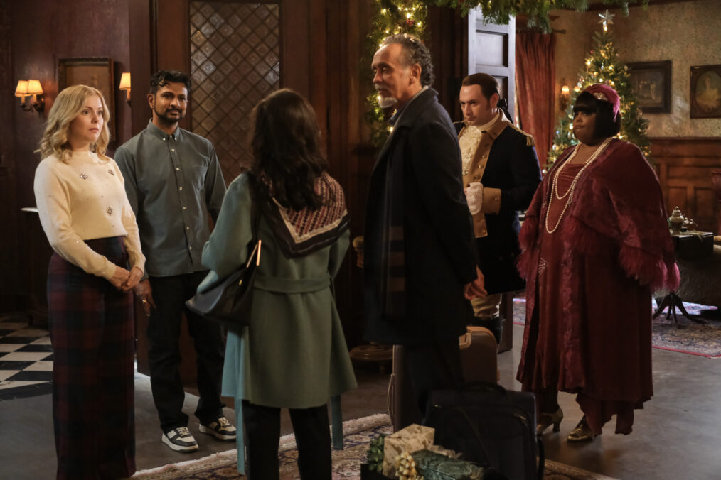 Rose McIver, Utkarsh Ambudkar, Sakina Jaffrey, Berndard White, Brandon Scott Jones, and Danielle Pinnock in 'Ghosts' Season 4